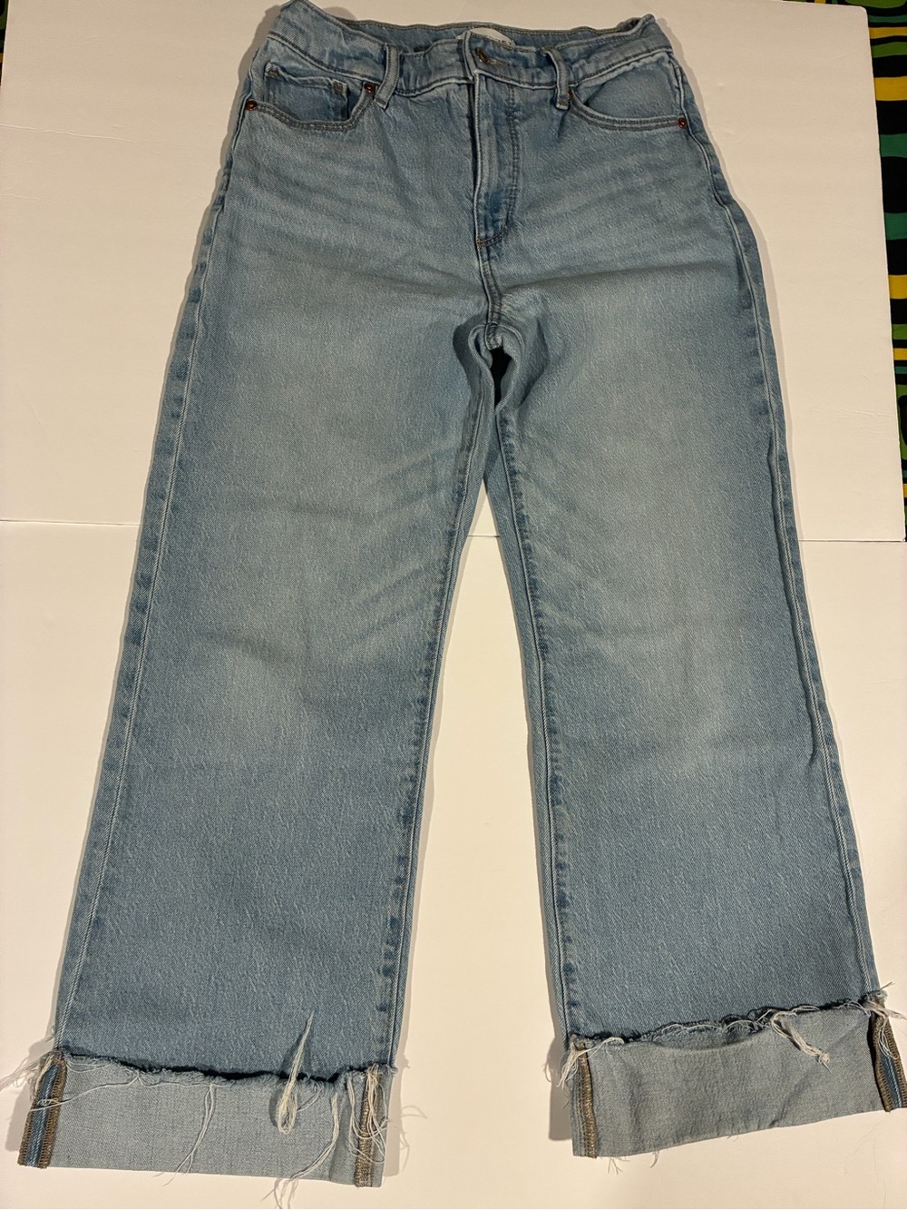 LOFT Light Wash Wide-Leg Jeans Raw Folded Hem 2P
